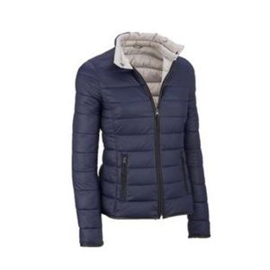 NWT Navy blue puffer jacket with faux leather trim